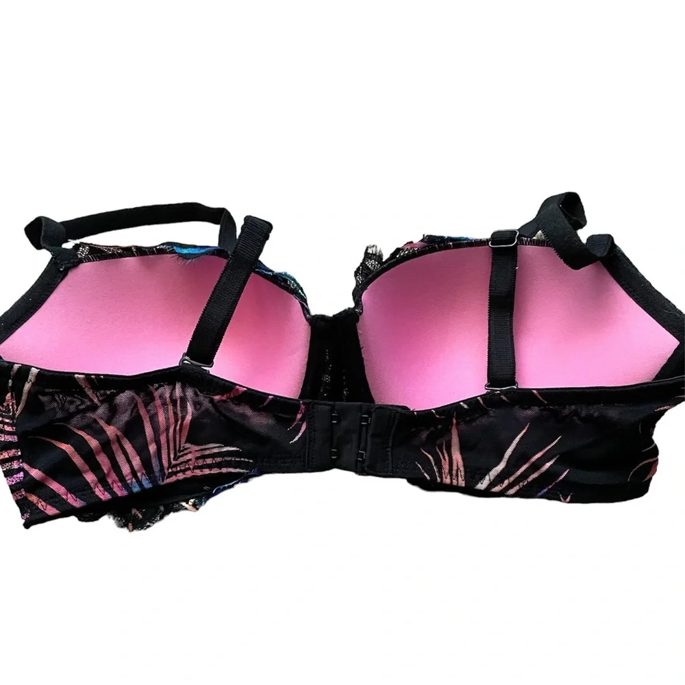 Victoria’s Secret Pink Date Push Up Colorful Floral Black Bra (size 36D Large)